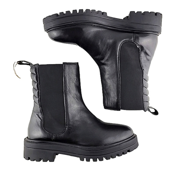 ALLONSI Women's Black Leather Pull On Ankle Boots Chunky Platform Lug Soles Sz 6 - Picture 2 of 14